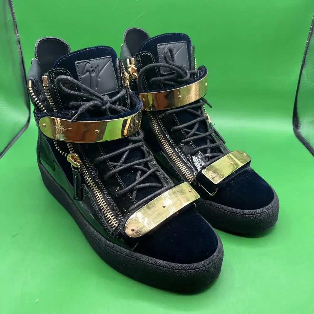 Giuseppe Zanotti London Veronica Blue Gold Tone Strap Mens Sneakers Sz 43